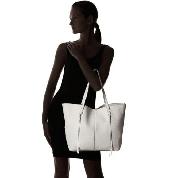 Rebecca Mincoff Large Gray Leather Tote Bag – Textured Pebbled Design, Everyday - Picture 11 of 12